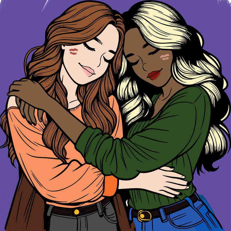 two realistic girls hugging