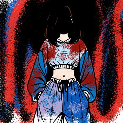 realistic girl faceless with baggy pants and a crop top