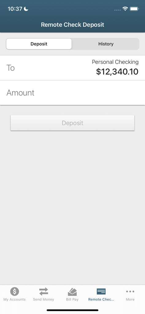 Fidelity Bank - Interface de depósito de cheque remoto do aplicativo móvel do Fidelity Bank LA