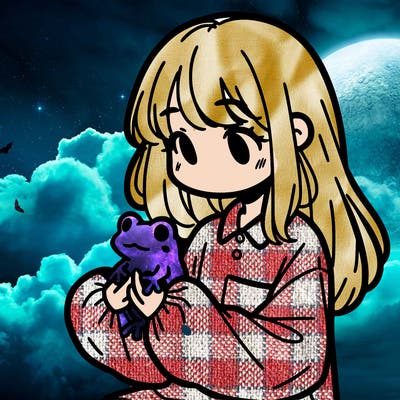 girl with long hair and a oversized shirt. and she is holding a frog