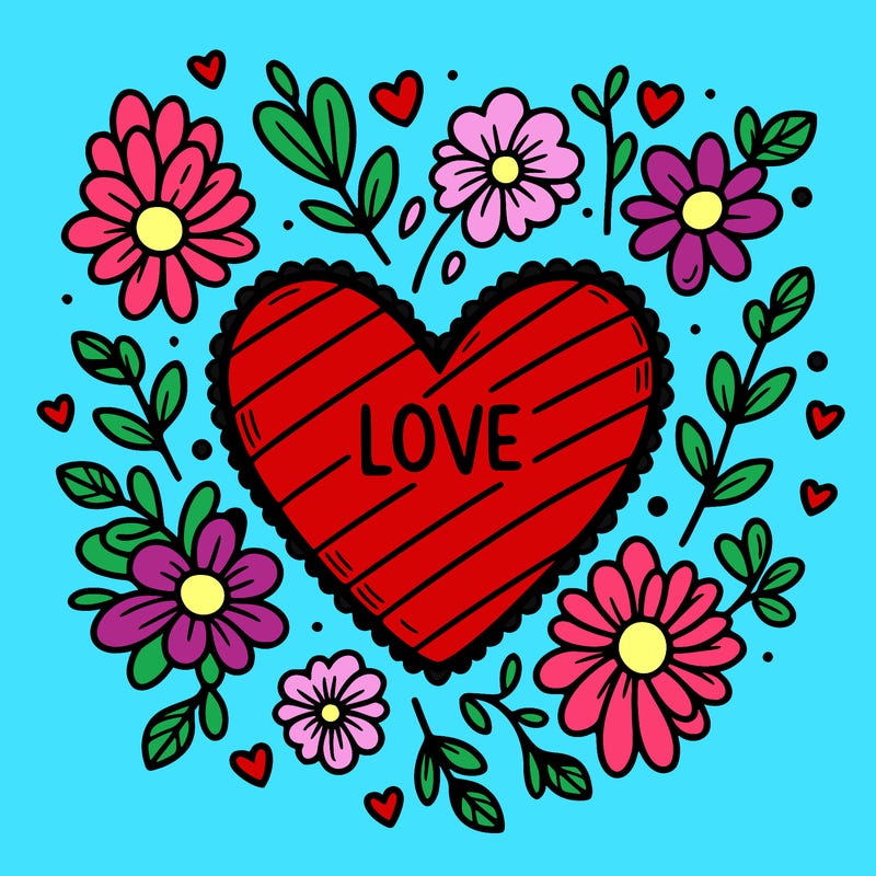 love heart with flowers around it