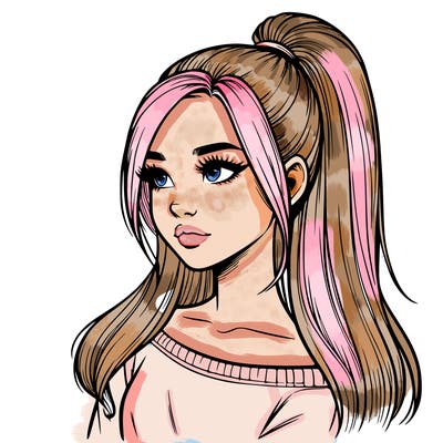 realistic girl with a high ponytail