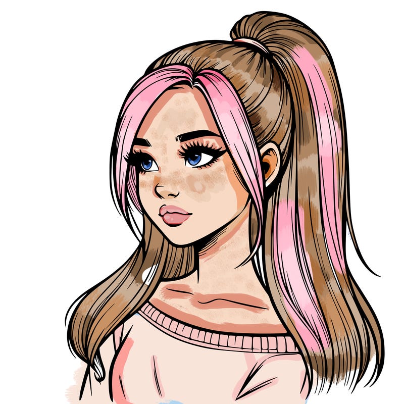 realistic girl with a high ponytail