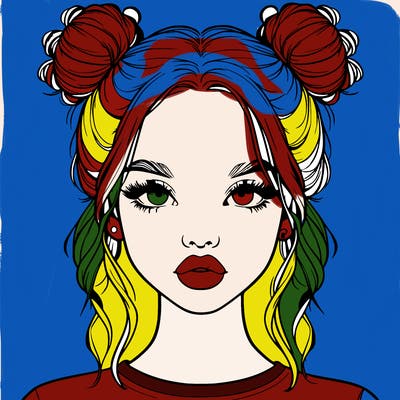realistic girl with two buns in hair and lips