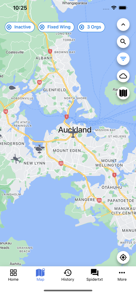 Real-time aircraft tracking on a map within the Spidertracks mobile app