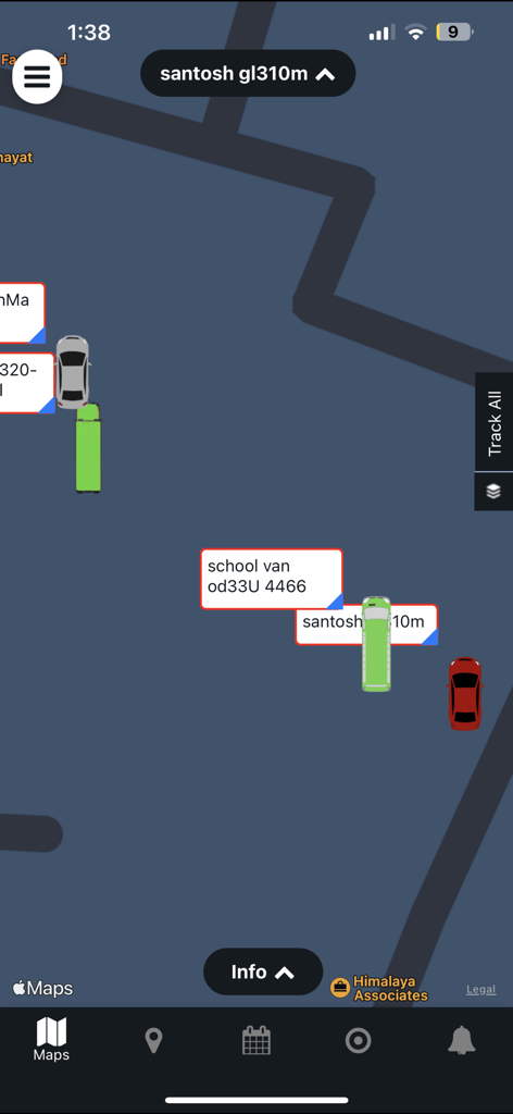 Real time map view tracking multiple vehicles and school van in the Amcrest GPS Pro app