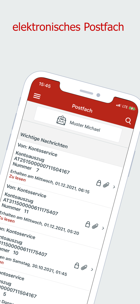 Oberbank - Oberbank mobile app electronic mailbox showing digital bank statements