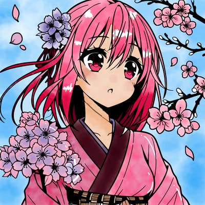 anime girl with cherry blossoms