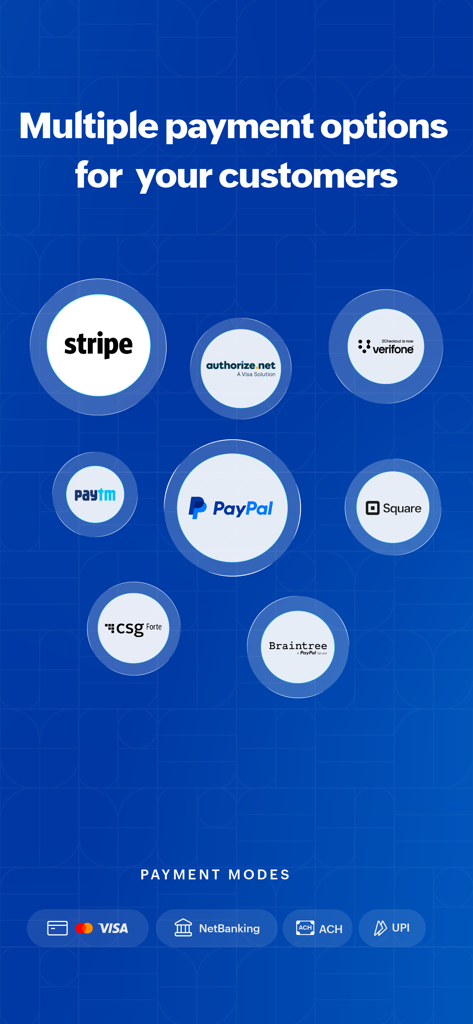 Zoho Invoice Maker App - A showcase of multiple payment gateways for Zoho Invoice customers including PayPal, Stripe, Square, and Braintree.