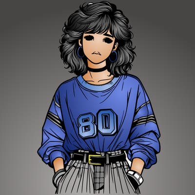 realistic girl wearing 80s outfit