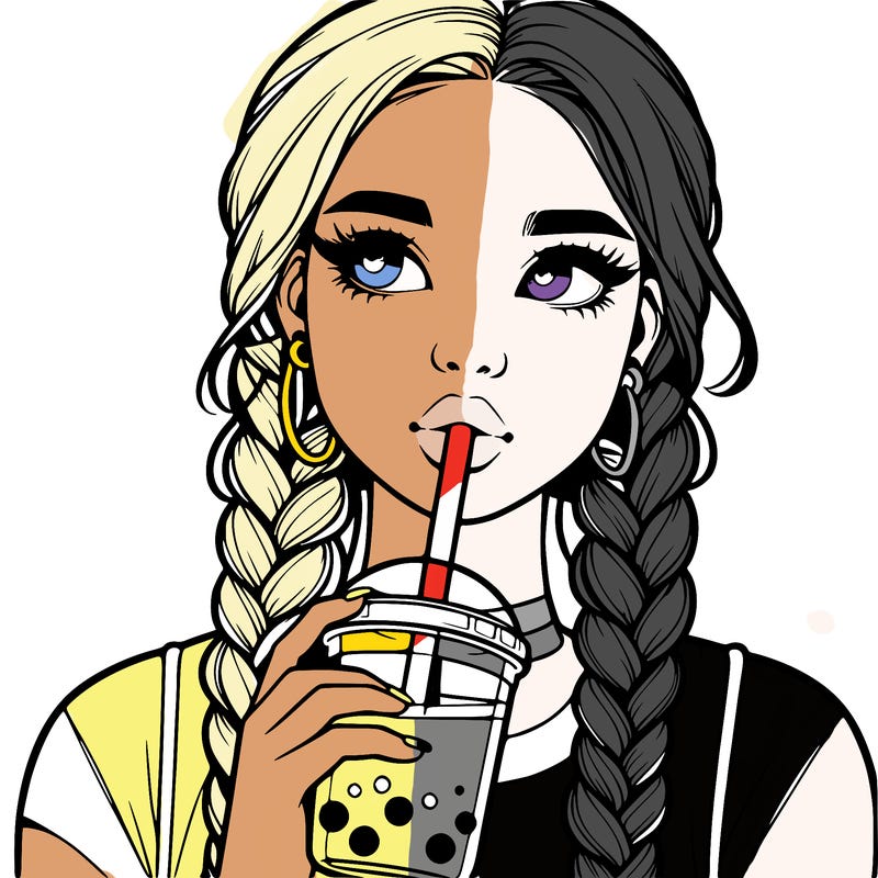 realistic girl with braided hair drinking boba