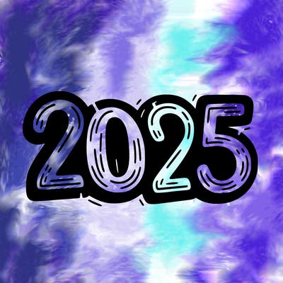 one line scrawled numbers sketch design “2025”