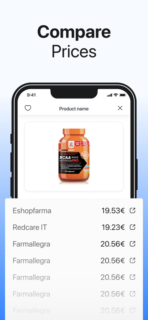 Interfaz de la aplicación móvil que muestra comparaciones de precios de productos de diferentes minoristas