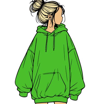 realistic girl with a oversized sweatshirt on and a bun
