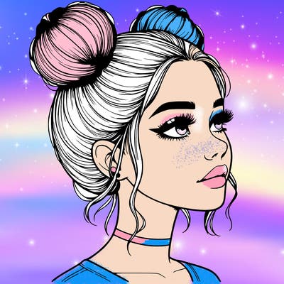 realistic girl with buns on the top of her head