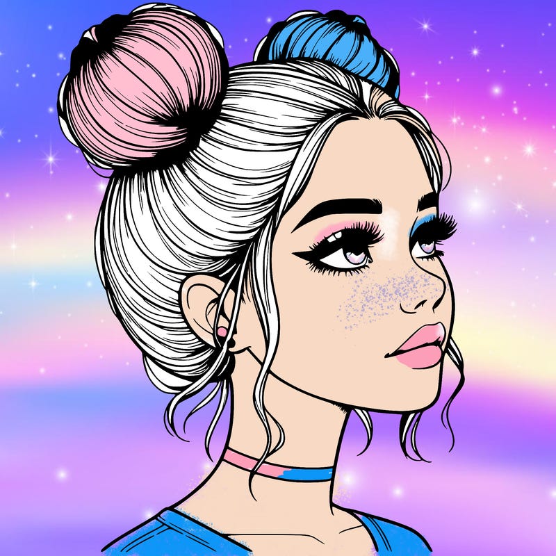 realistic girl with buns on the top of her head