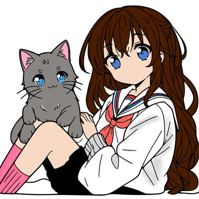 a anime girl with her cat