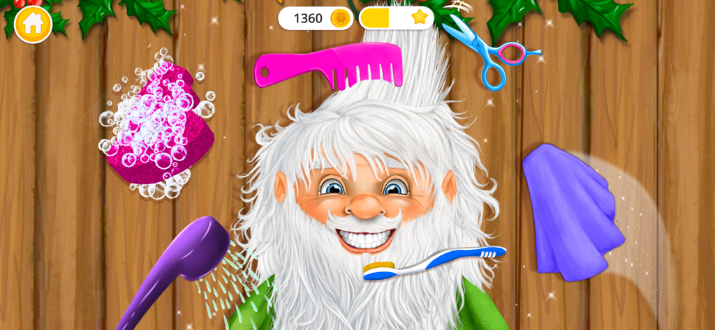 Sweet Olivia - Christmas 2 - Santa Claus getting groomed with a toothbrush and comb in a Christmas themed mini-game.