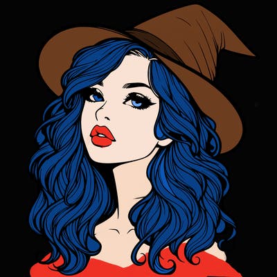 realistic witch girl with wavy hair and lips