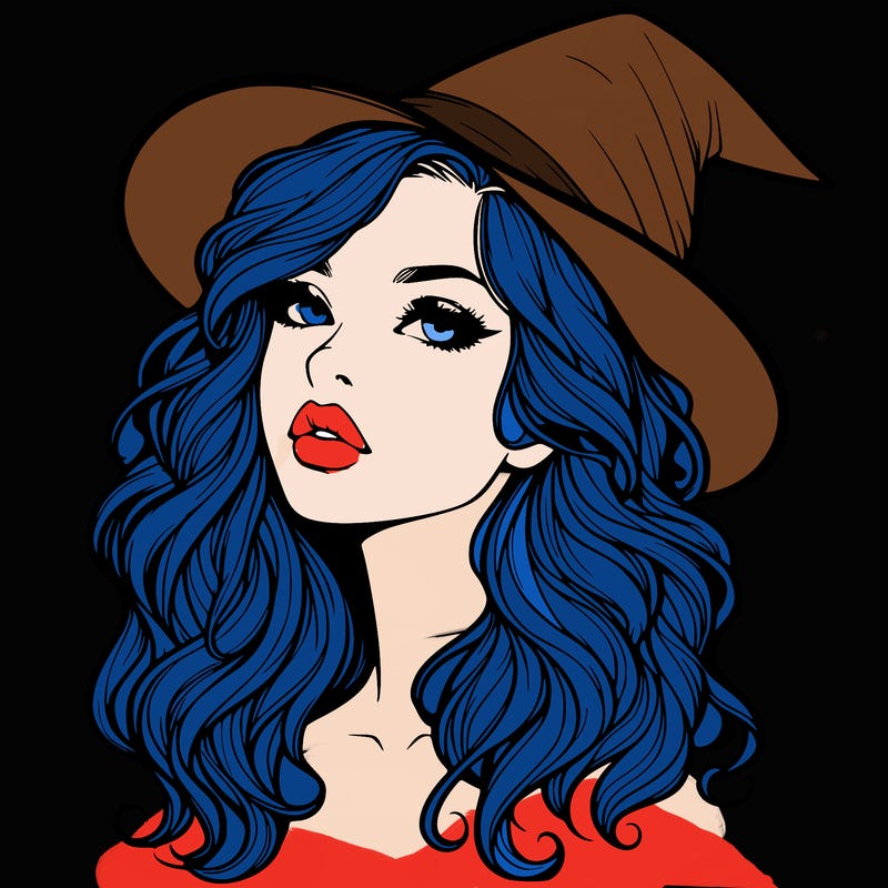 realistic witch girl with wavy hair and lips
