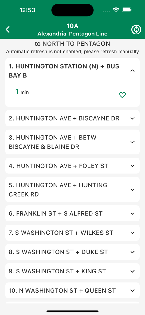 Real-time bus arrival times and stop list for the DC Bus Tracker app