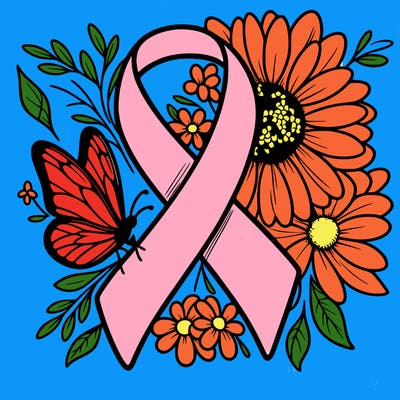cancer awareness symbol with flowers and butterflies
