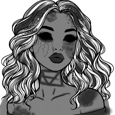 realistic girl with wavy hair and lips
