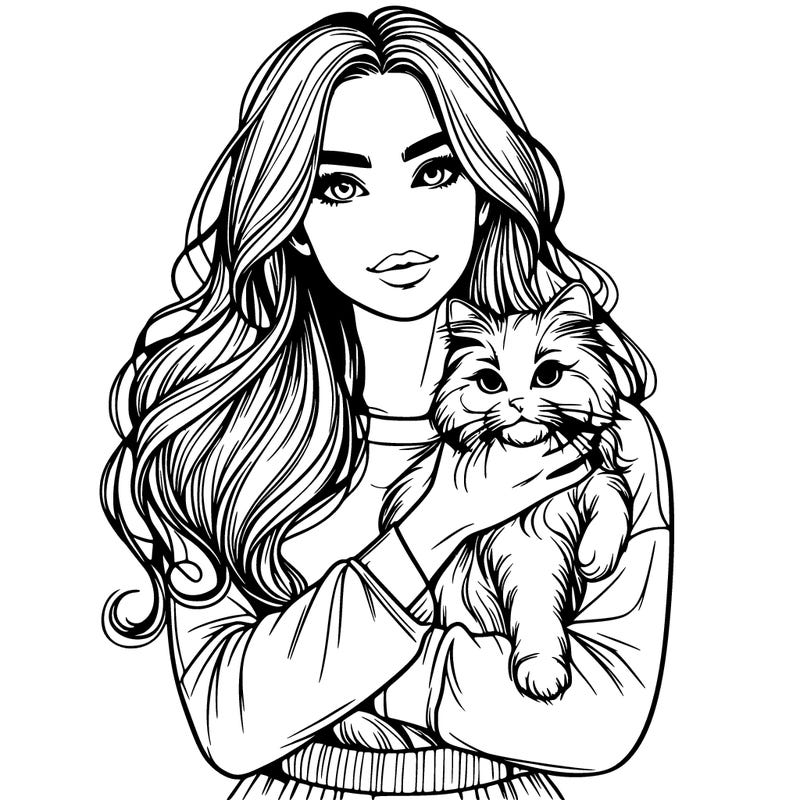 realistic woman holding a cat