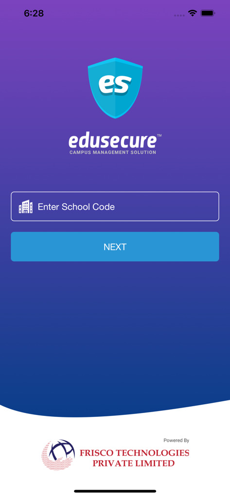 Edusecure - Edusecure app login screen for entering a school code