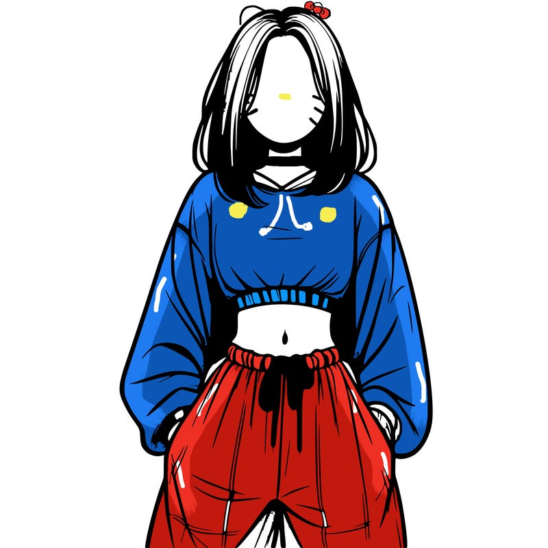 realistic girl faceless with baggy pants and a crop top