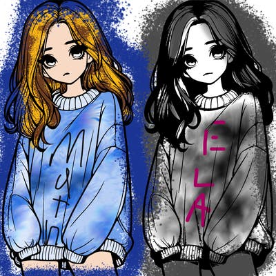 realistic girl with baggy sweater