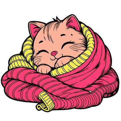 realistic cozy cat in a blanket