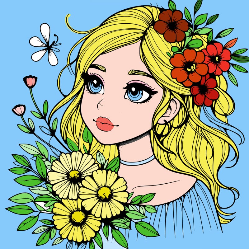 realistic girl with flowers