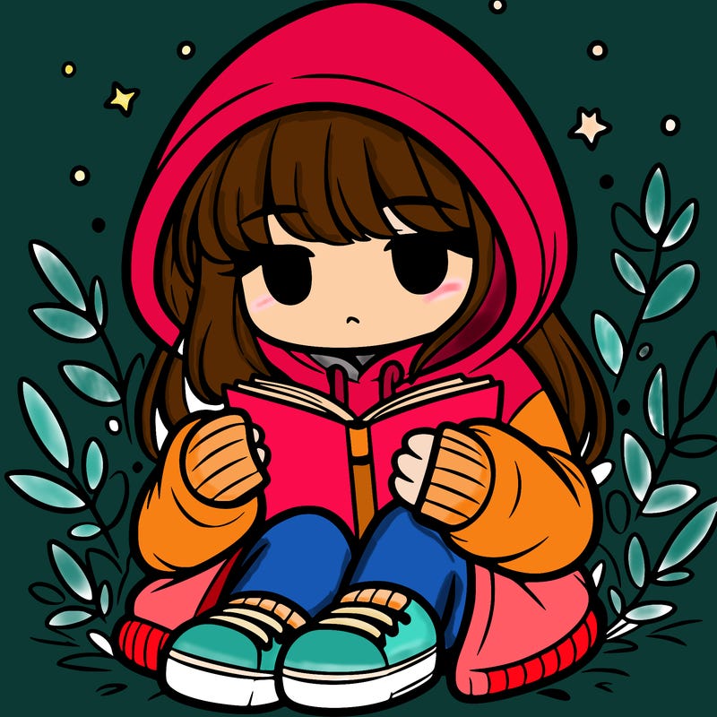 girl in oversized hoodie reading a book