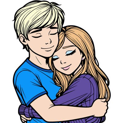 realistic guy and realistic girl hugging