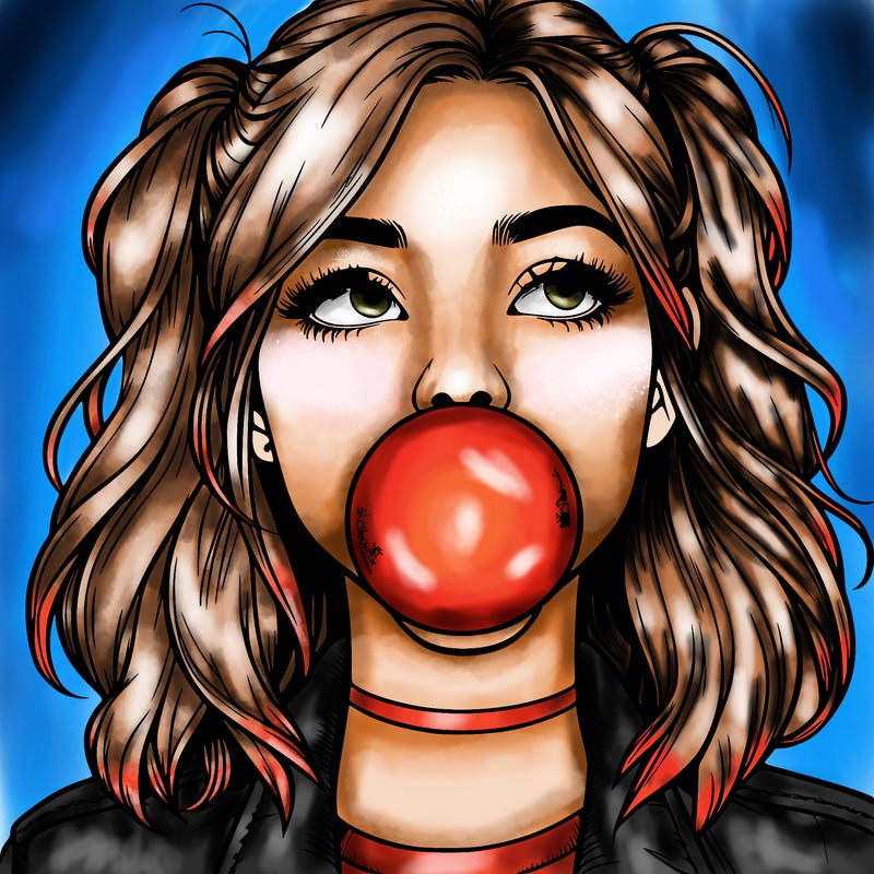 realististic girl blowing bubble -gum
