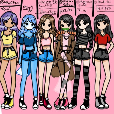 a group of girls wearing crop tops and shorts