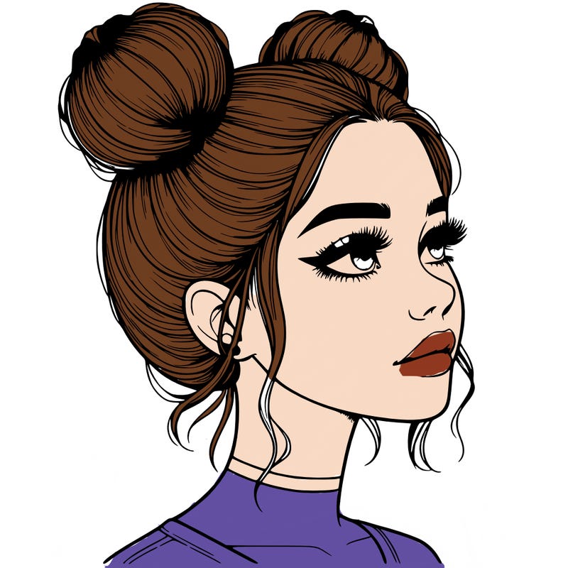 realistic girl with buns on the top of her head