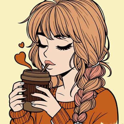 realistic girl drinking coffee