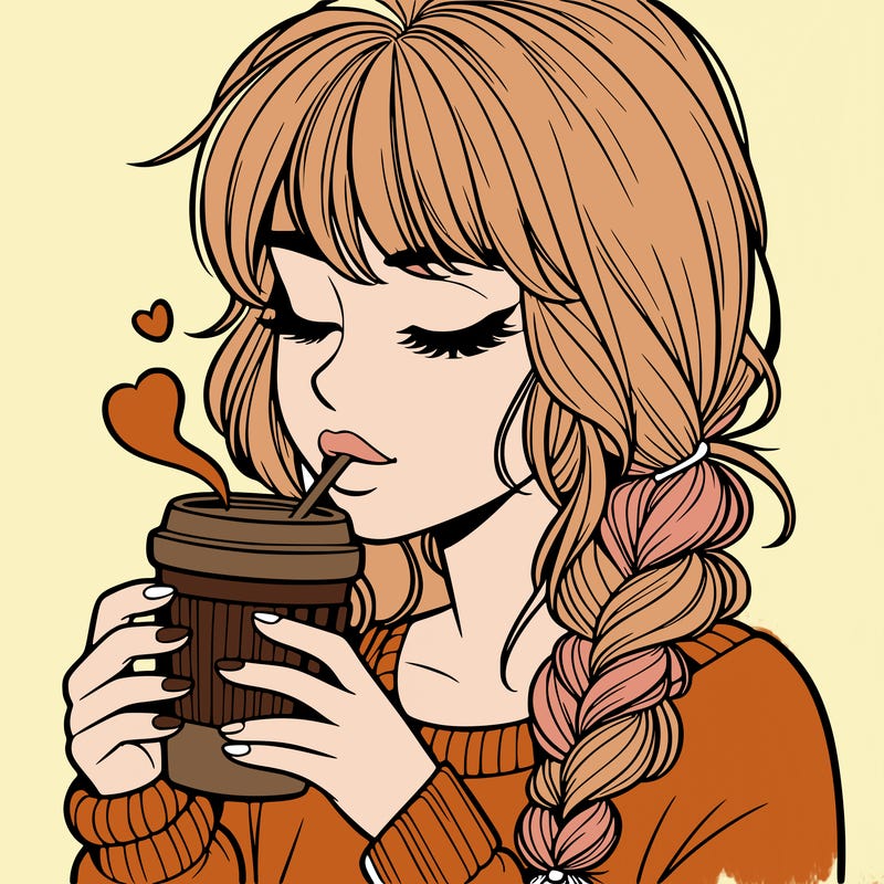 realistic girl drinking coffee