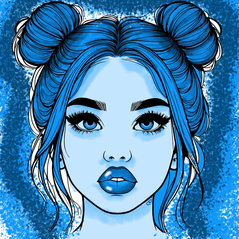 realistic girl with two buns on her hair and lips