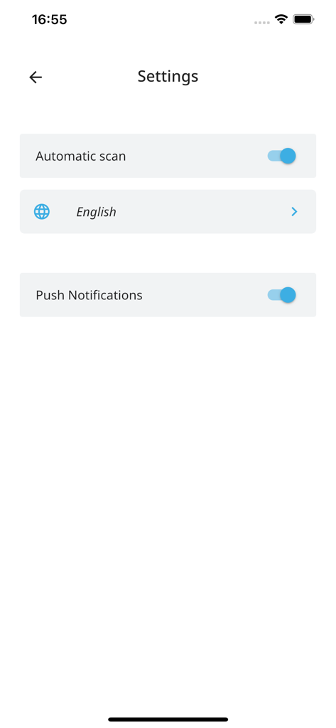 Ready2Wash mobile app settings interface showing language and notification toggles