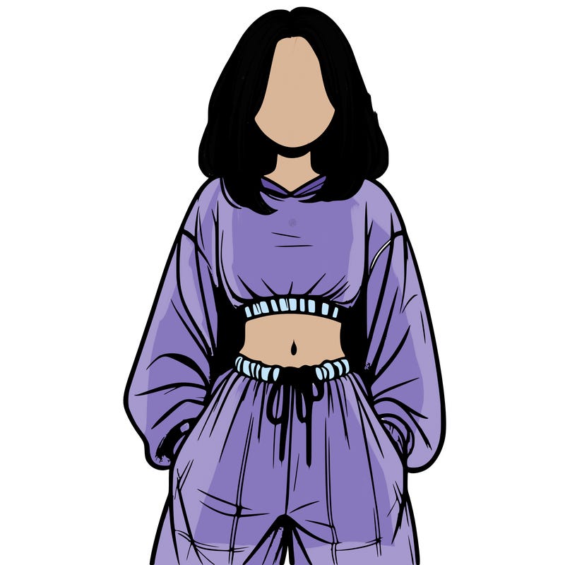 realistic girl faceless with baggy pants and a crop top