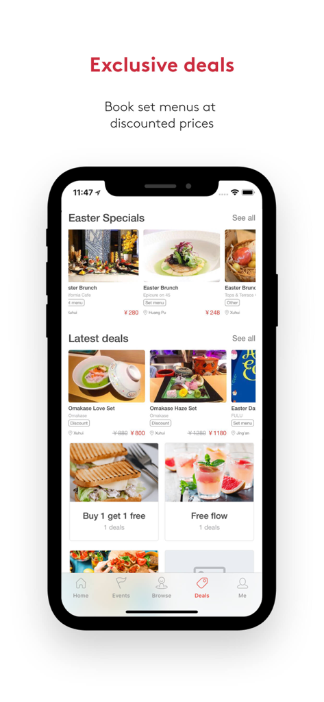 DiningCity app interface displaying exclusive restaurant deals and discounted set menus for high-end dining in Asia