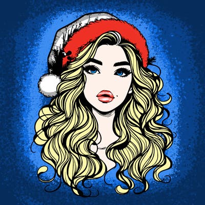 realistic christmas girl with wavy hair and lips