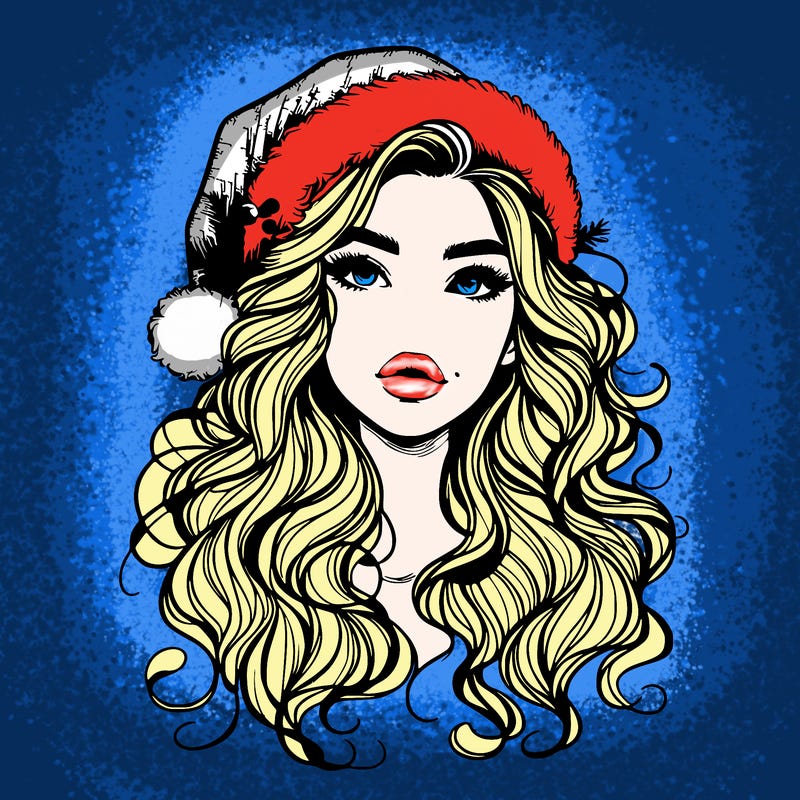 realistic christmas girl with wavy hair and lips