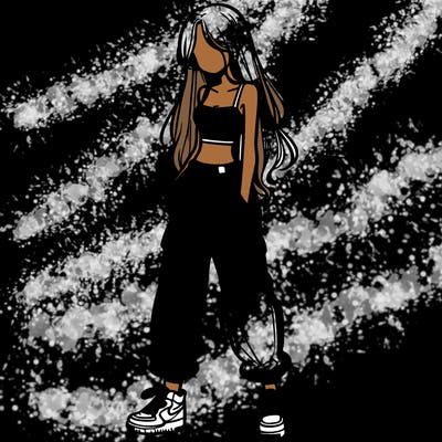 girl in baggy pants crop top and long hair