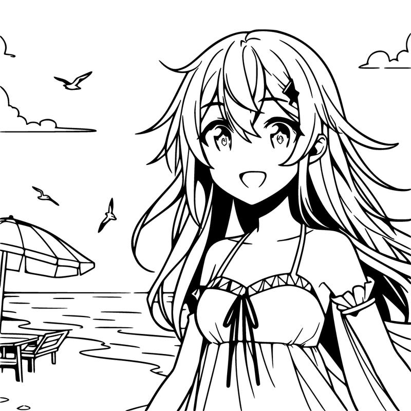 anime girl at the beach