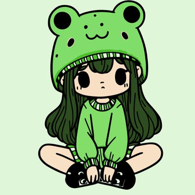 a girl wearing a frog hat and some frog socks