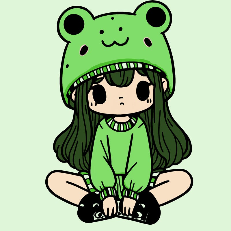 a girl wearing a frog hat and some frog socks